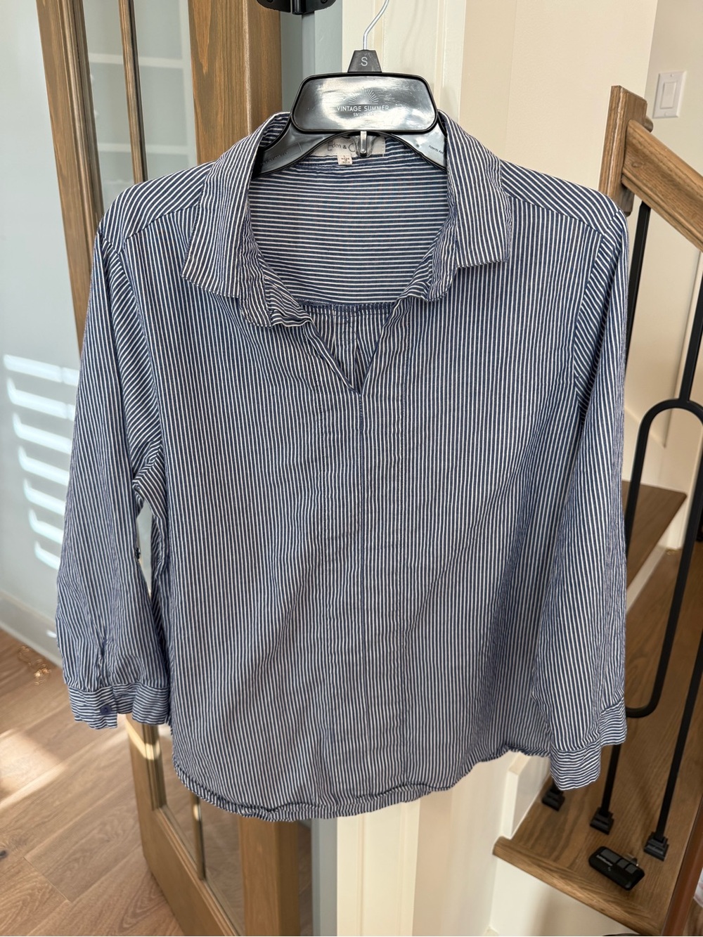 Eden and Olivia Striped Blue and White lightweight Casual Collared Shirt women’s